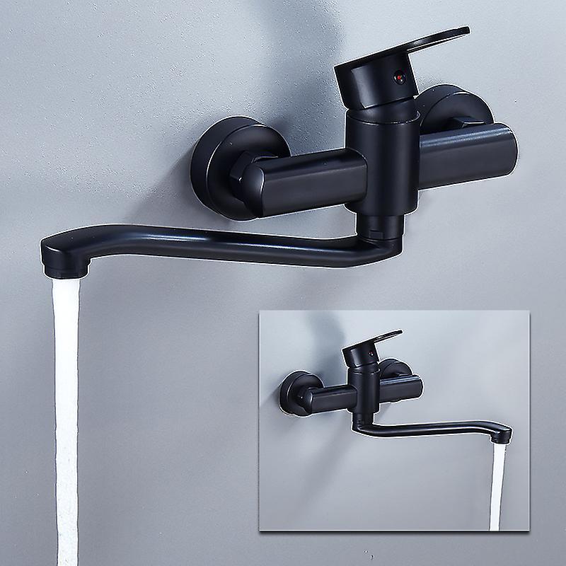 Shindat Single Handle Kitchen Faucet Wall Mounted High Quality Brass Body Black Projection 200mmg1/2