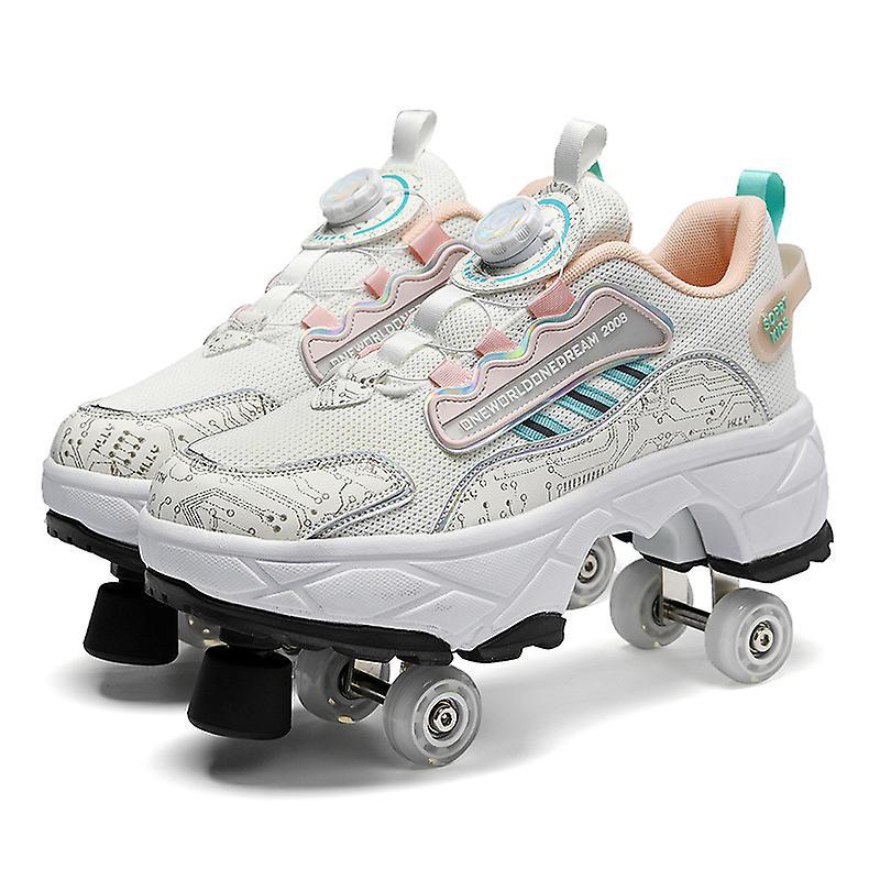 Yixin Tech Roller skates, press the switch to pop roller, foldable roller roller four roller skates folding pulley into casual shoes sports shoes P...