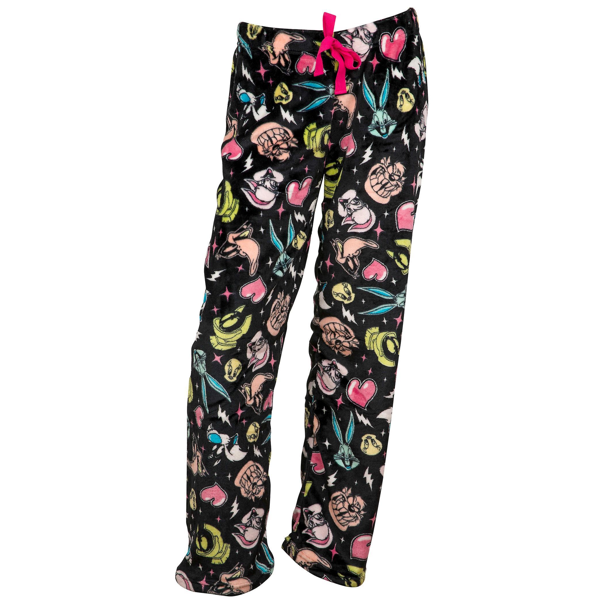 Cartoons Looney Tunes Color Block Characters Women's Sleep Pants Black Medium (32-34)