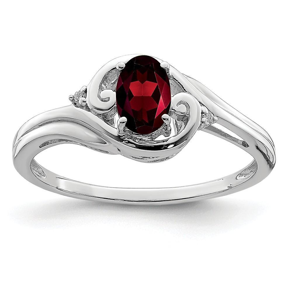 JewelryWeb 925 Sterling Silver Polished Open back Rhodium Plated Diamond and Garnet Ring Measures 2mm Wide Jewelry Gifts for Women 9