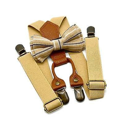 Slowmoose Baby Kid Suspenders With Bowtie, Fashion Bow Tie Set Khaki 65x2.5cm / Rubber String