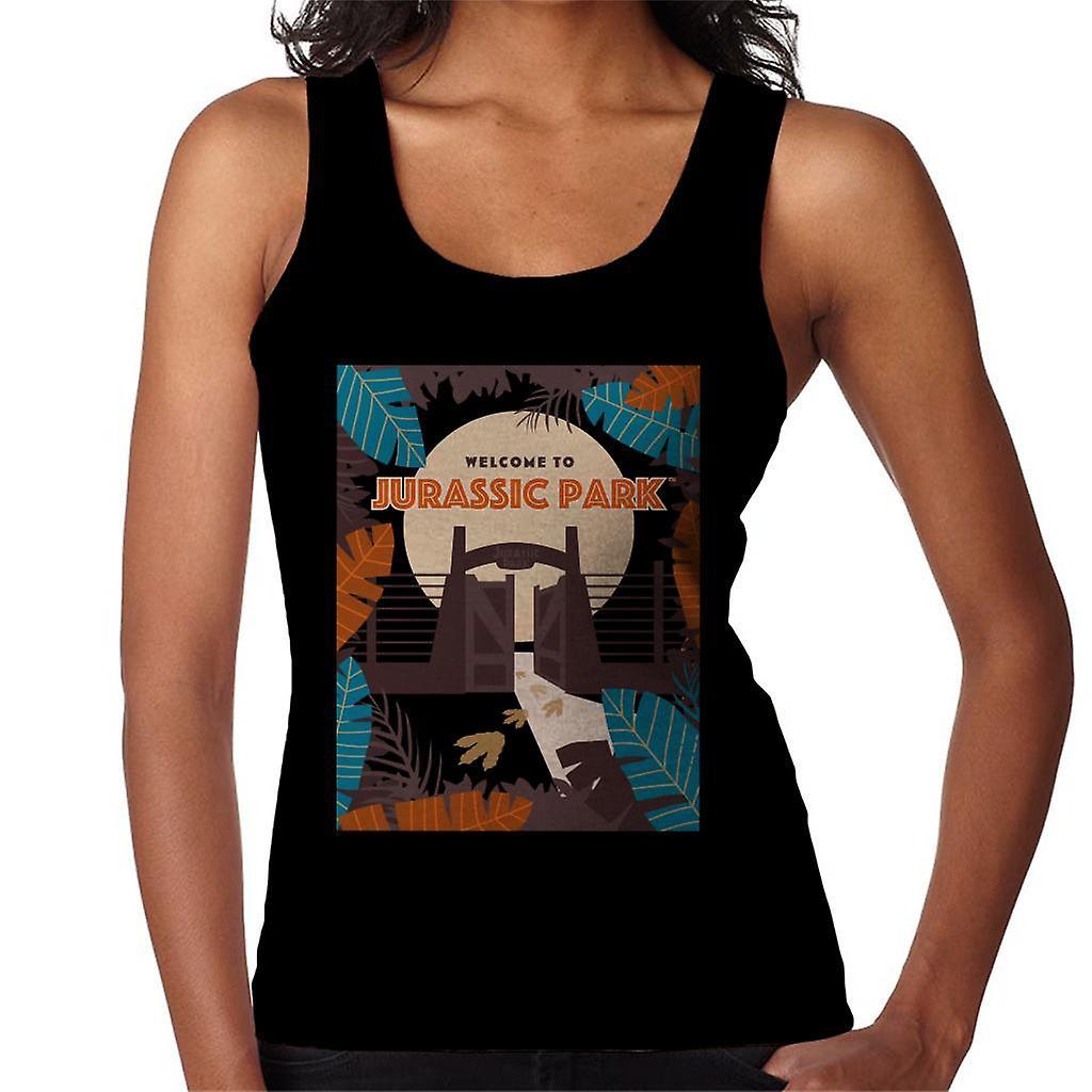 Jurassic Park Welcome To Sign Blue Leaves Women's Vest Black Small