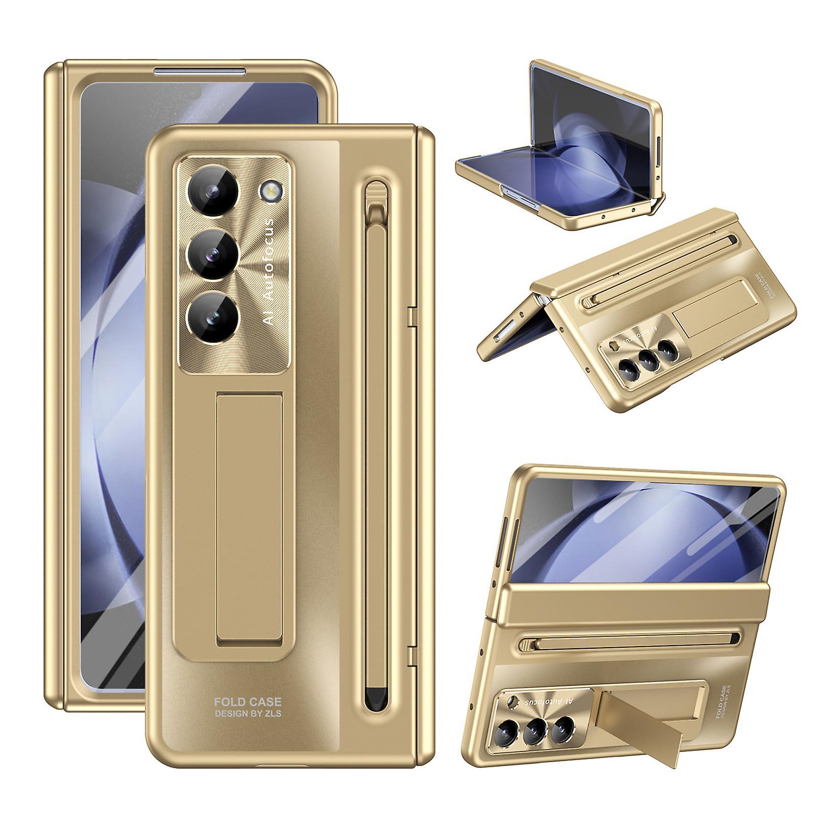 Elewelt Galaxy Z Fold 6 Case with S Pen Holder, Full Protection with Kickstand Cover for Samsung Galaxy Z Fold 6 5G 2024 gold