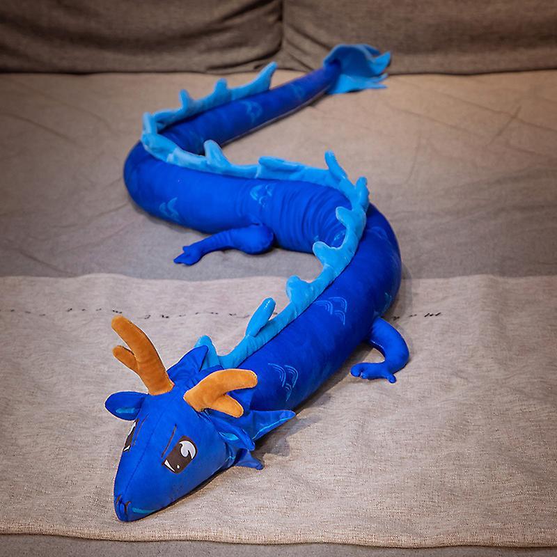 Yosicl 220cm Creative Evil Dragon Plush Toys Stuffed Dinosaur Dragons Plush Dolls Funny Sleep Long Pillow Birthday Gift For Boy Kids blue