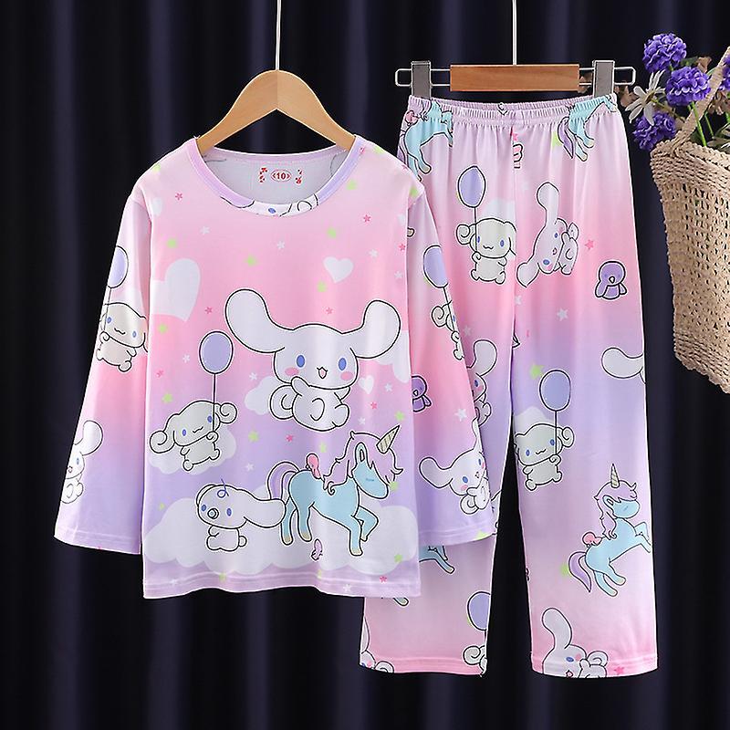 Aionyaaa Autumn Children Milk Silk Pajamas Sets Kawaii Sanrioed Anime Cinnamoroll Kuromi Boys Girls Sleepwear Kids Homewear Clothes 1 14-(125-135cm)