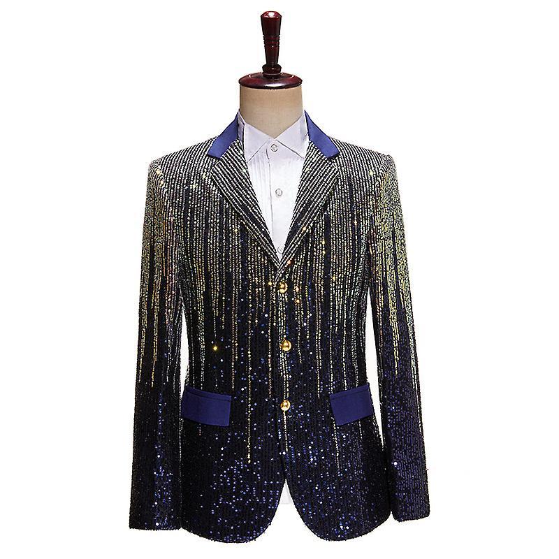 Zhuopai Men Fashion Gradual Change Color Sequins Suit Jacket black XL