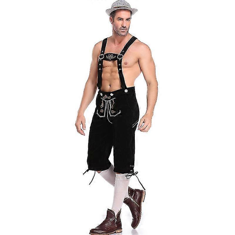 Halloween Lights Lederhosen Men - Genuine Leather Authentic German Lederhosen For Men, Oktoberfest Outfit - Short Light Brown black XL