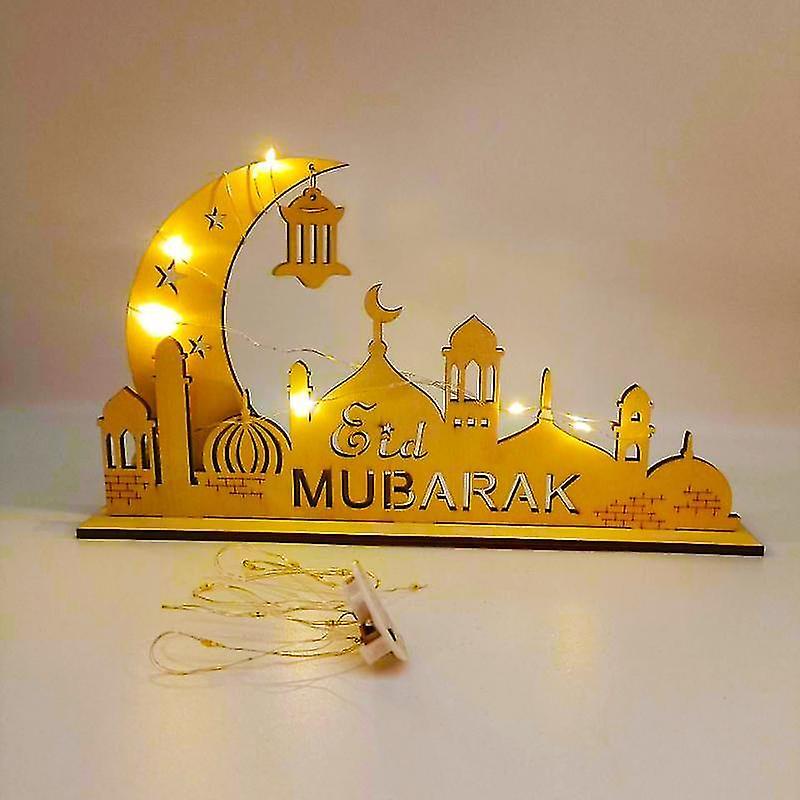 Tianzun Eid Mubarak Led Light, Wooden Ornament Ramadan Decorations For Home, 2023 Muslim Ramadan Party Supplies Style B