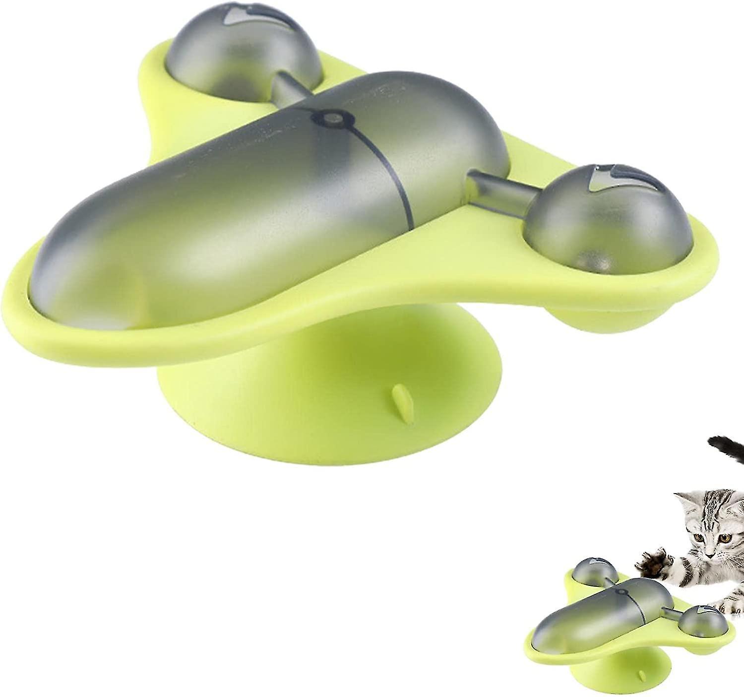 Tianzun Cat Windmill Toy, Dry Food Pet Food Puzzles, Turntable Windmill Cat Toys, Interactive Cat Feeder Green