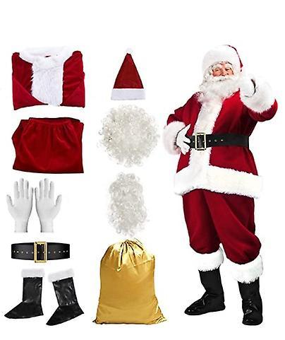 Unbrand Santa Suit Christmas Santa Claus Costume For Men Women Adult Costume Santa 10pc Multicolor L