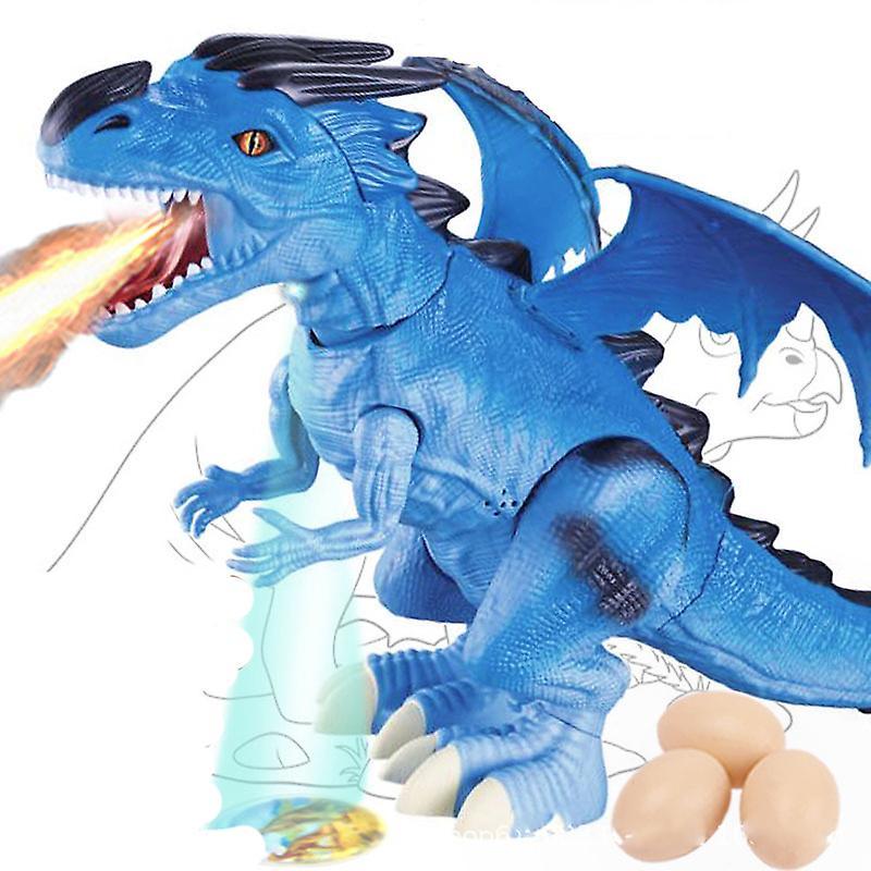 DANNTO Dinosaur Toy Electric Can Walk And Lay Eggs Fire-Breathing Spray Projection Flying Dragon Vocal Overlord Blue