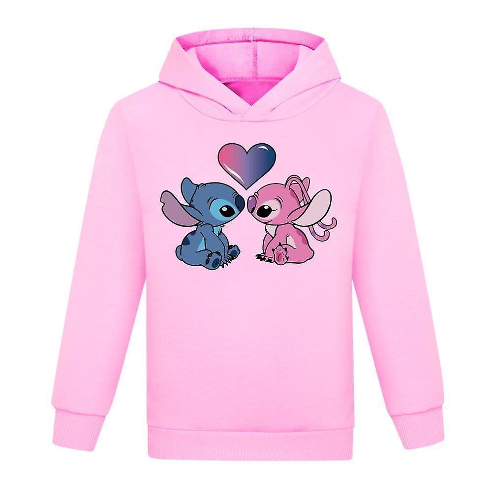 Bestdaily Kids Lilo And Stitch Printing Hoodie Sports Casual Cute Cartoon Boys Girls Hooded Sweatshirt Pullover Tops Pink 7-8 Years