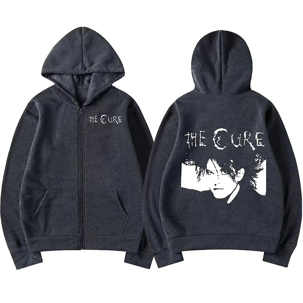 Eccpp 1986 The Cure Robert Smith Zipper Hoodies Men Rock Band Hip Hop Graphic Zip Up Oversized Hoodie Sweatshirt Unisex Cardigan Coats Dark gray L