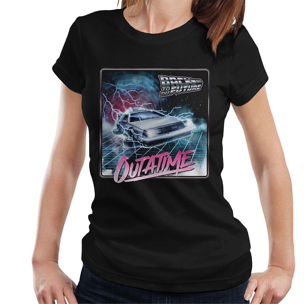 Back to the Future Delorean Lightning Outatime Women's T-Shirt Black Large