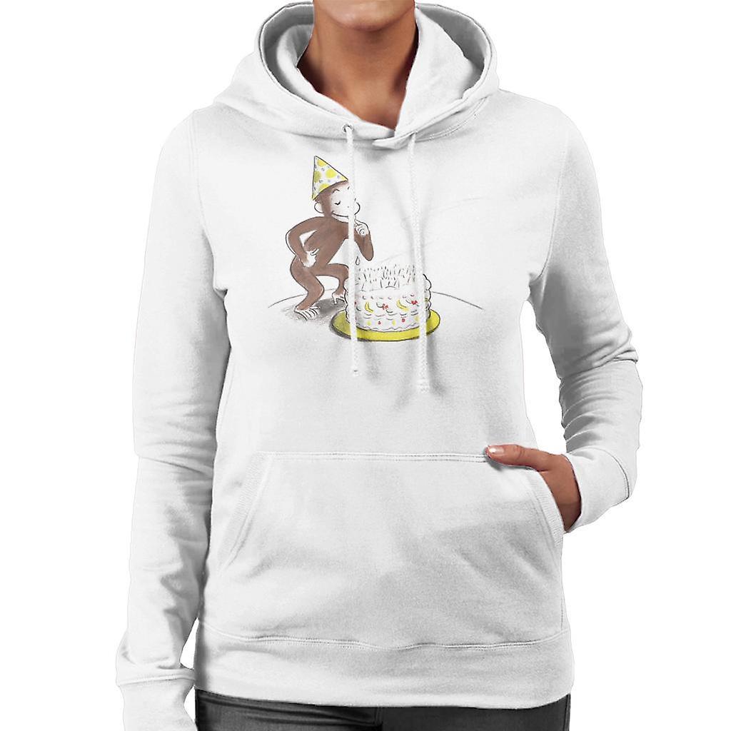 Curious George Eating Birthday Cake Women's Hooded Sweatshirt White Large