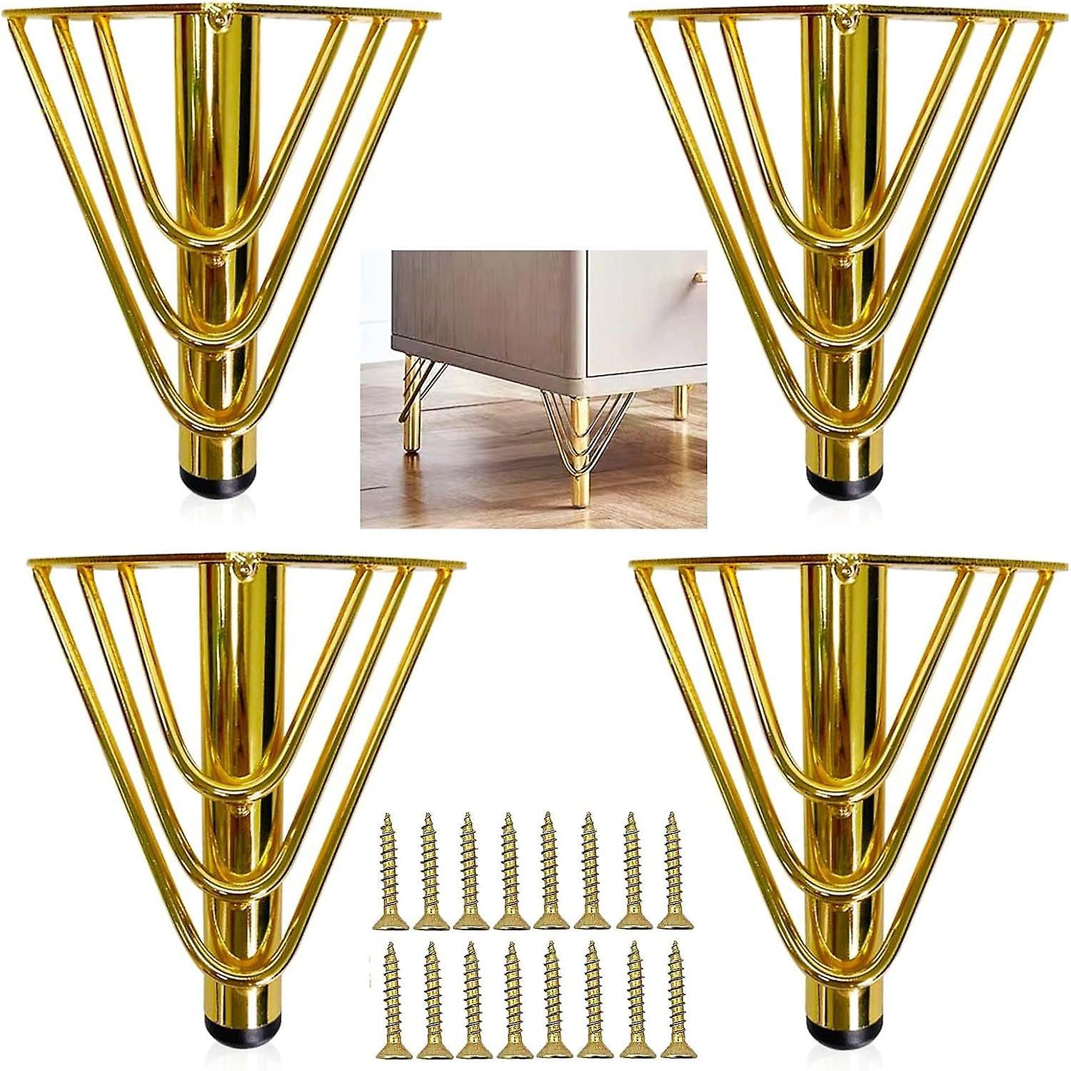 Wenkeay Gold Metal Furniture Legs, Modern Chic Elegant Replacement Sofa Leg,TV Cabinet, Bathroom Cabinet with Screws + Floor Protection + Silent No...