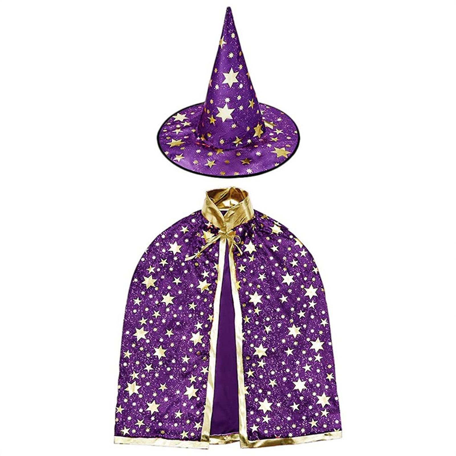 unbrand 2pcs Children Halloween Witch Hats +cape Masquerade Wizard Hat Cosplay Costume Purple