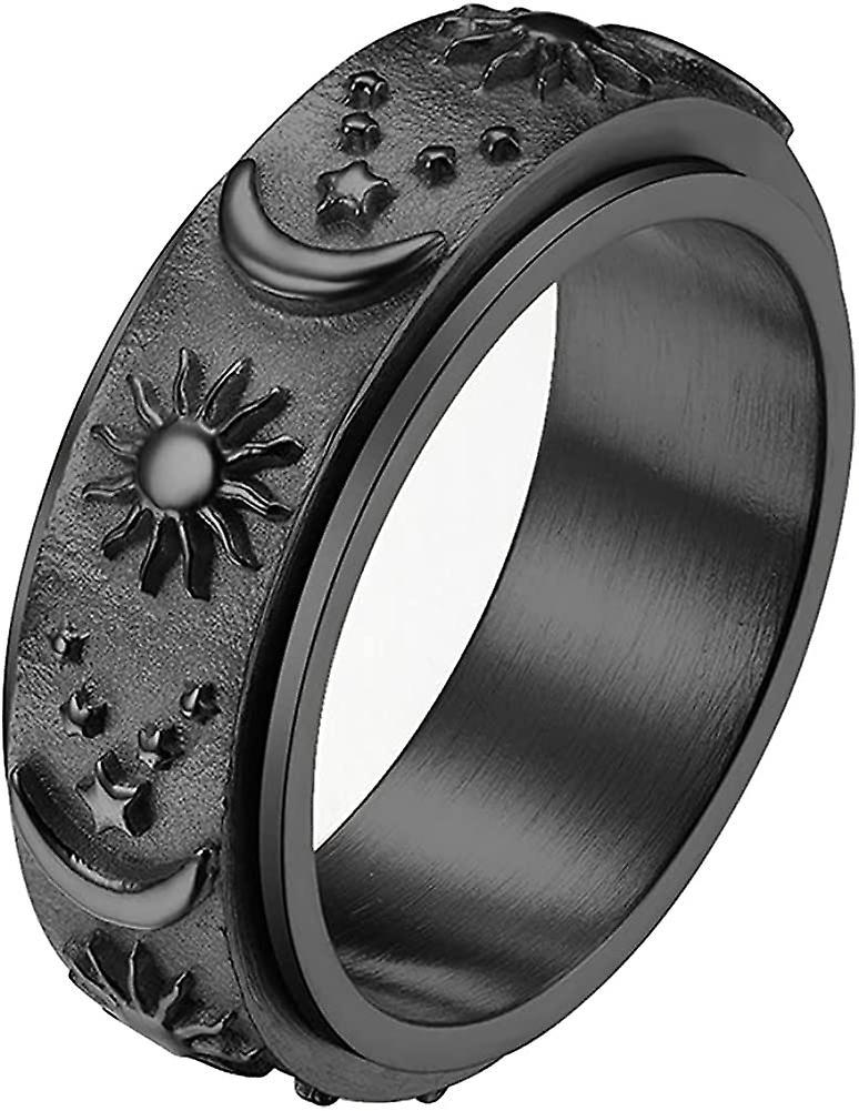 Maromalife Titanium Stainless Fidget Ring 8mm Moon Star Sun Spinner Rings Silver Gold Black Stress Relieving Anxiety Ring Wide Carved Worry Band Fo...