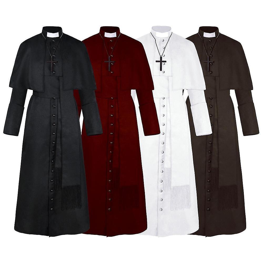 Cytlv Solid Pastor Cos Costume Halloween Priest Medieval Retro Cosplay Costume Stock Burgundy M