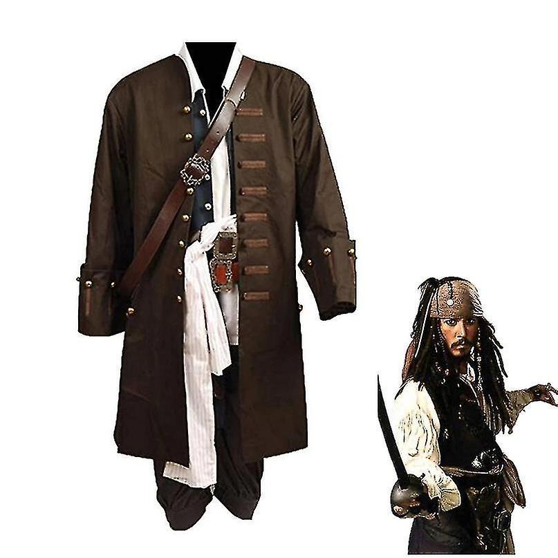 Cryin Pirates Of The Caribbean Cosplay Costume Movie  Jack Sparrow Cosplay Full Set Costume Club Halloween Party Show Outfit wig hat XXXL