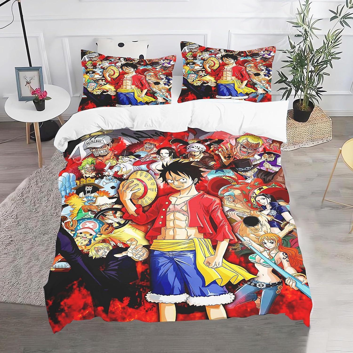 Kerota One Piece Anime Bedding Set Luffy Zoro Teenagers Duvet Cover Cartoon Pattern 3D Printing Single135x200cm