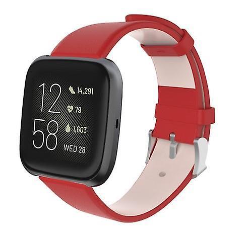 Hellfire Trading For Fitbit Versa 2/Versa/Versa Lite Leather Band Replacement Wristband Strap[Red]