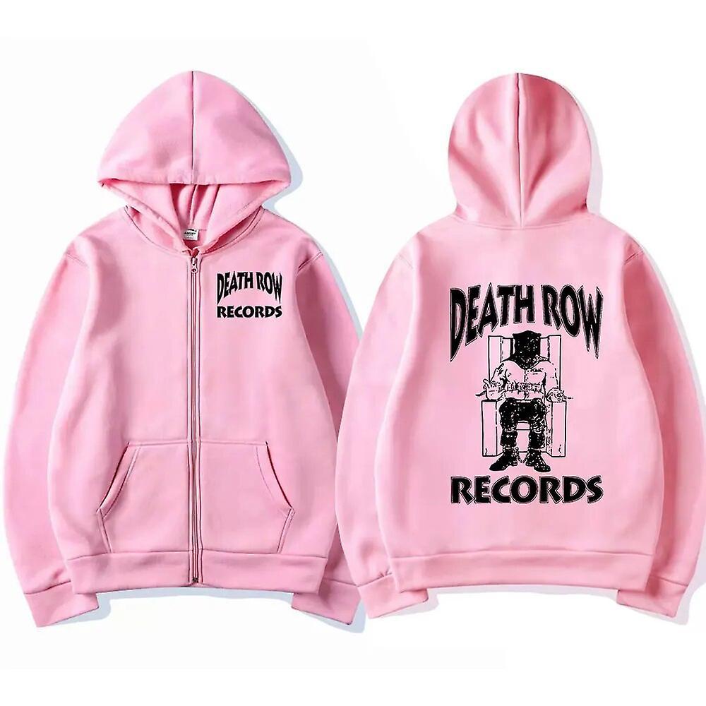 Eccpp Death Row Records Zipper Hoodies Rapper Tupac 2pac Graphic Hoodie Unisex Sweatshirt Oversized Hip Hop Men's Zip Up Jacket Coats Pink L