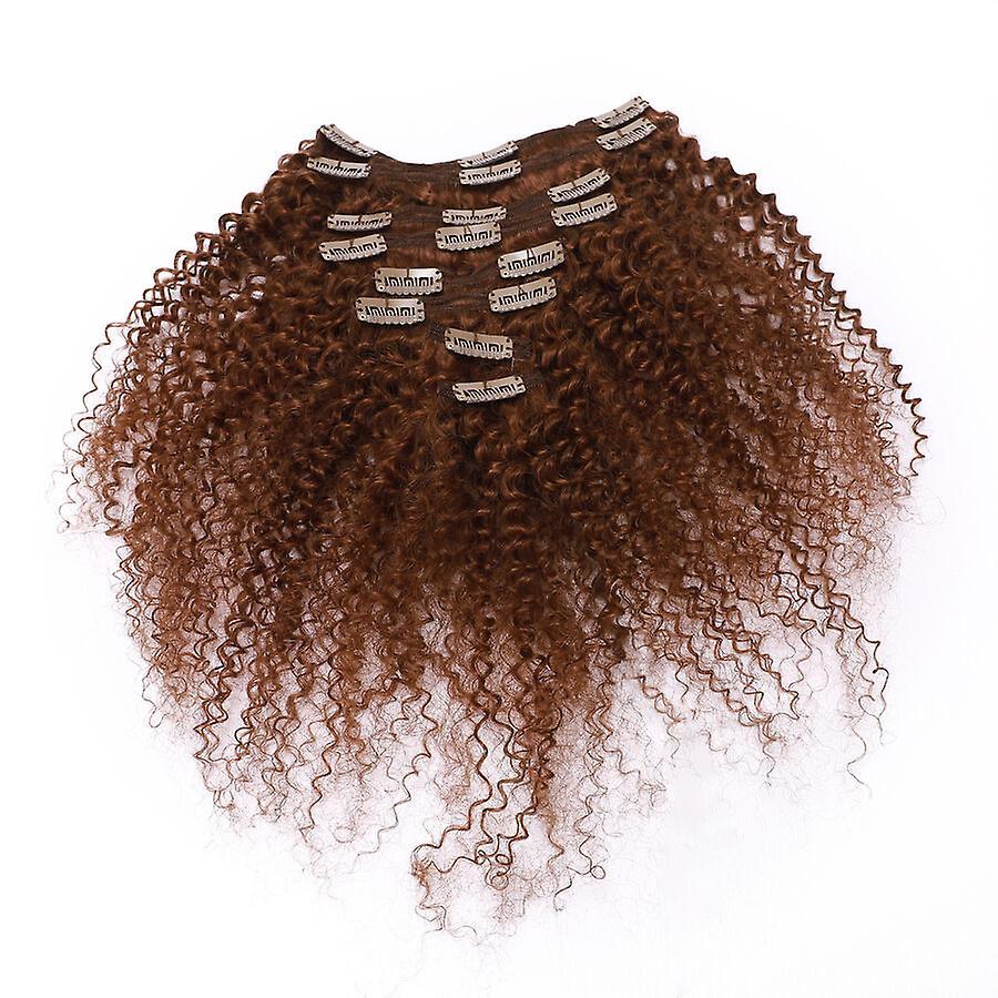 Sego 8pcs Afro Curly Clip In Human Hair Extensions Brazilian Hair auburn 16inch