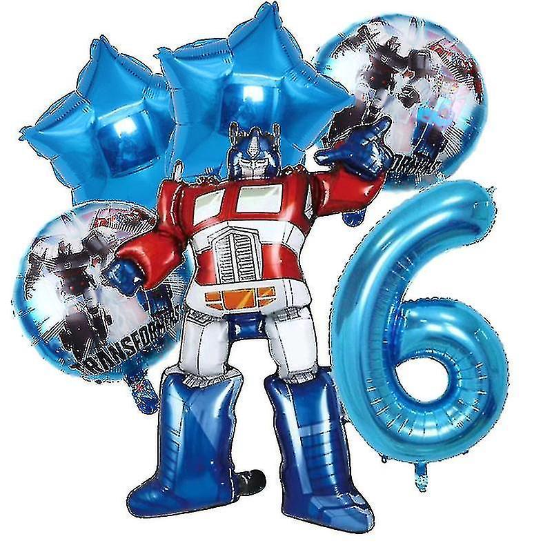 Sszfv Transformers Kids Party Supplies Optimus Prime Bumblebee Robot Birthday Decoration Number Balloon Banner Disposable Plates Cups blue 6pcs-6