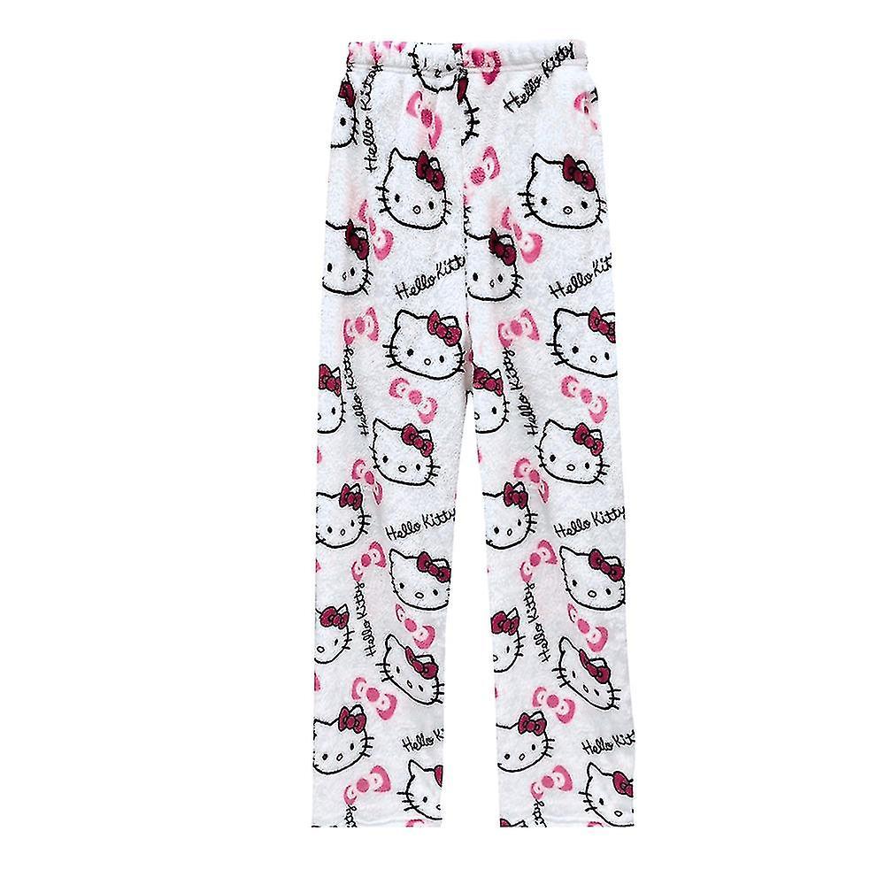 Shznv Kawaii Comfy Pajamas For Women Girl Cartoon Cat Hello Kitty All Over Print Flannel Christmas Anime Sleep Pajamas Pants White L