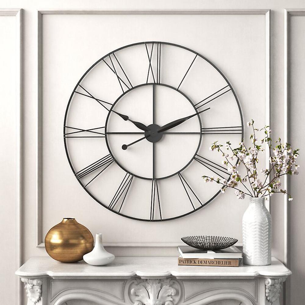 Living And Home 60CM Black Roman Numerals Metal Wall Clock