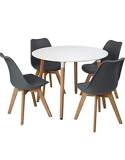 Kosy Koala Dining Table and 4 Chairs  White Round Wood Table 4 Grey Plastic Leather Chairs Dining Room Furniture 75 cmx90 cmx90 cm