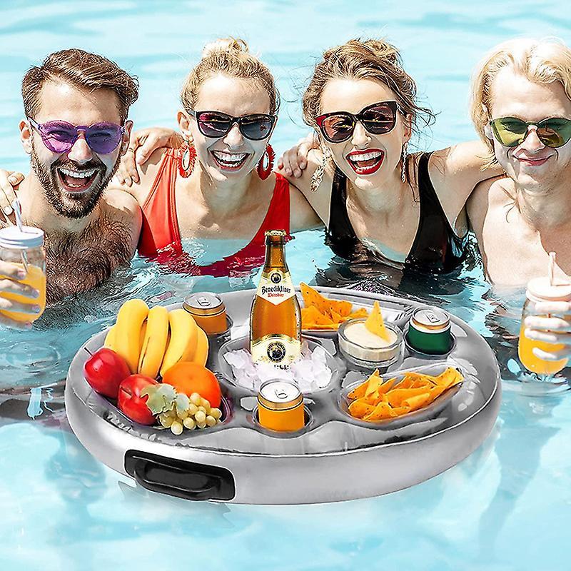 Fongwan Inflatable Drink Holder Floating Beverage Salad Fruit Serving Bar Pool Float Buffet Serving Tray Drink Cooler for Pool Party Accessories grey