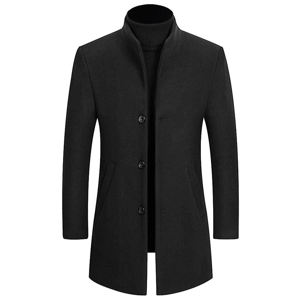 Sliktaa Sliktta Mens Slim Fit Coat Stand Collar Wool Button Overcoat Black M