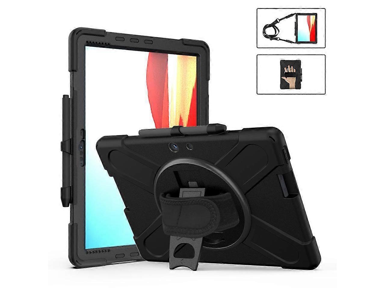 Werleo Microsoft Surface Pro X 13 inch Case Shockproof Protective Cover with Pen Holder Hand Strap Rotating Kickstand and Shoulder Strap Black