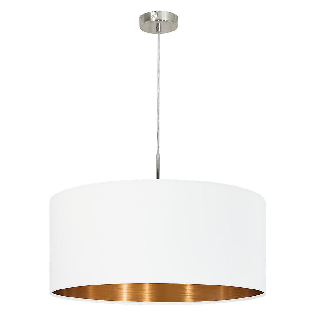 Eglo Lighting Pasteri 1 Light Round Ceiling Pendant Matt White, Satin Nickel, E27