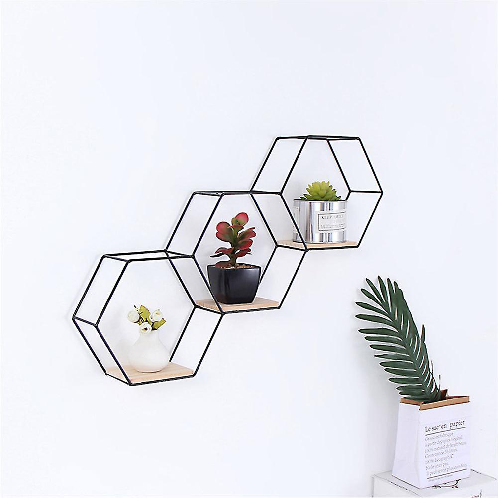 Living And Home Hexagon Floating Shelves Wall Mounted Shelf with Iron Frame