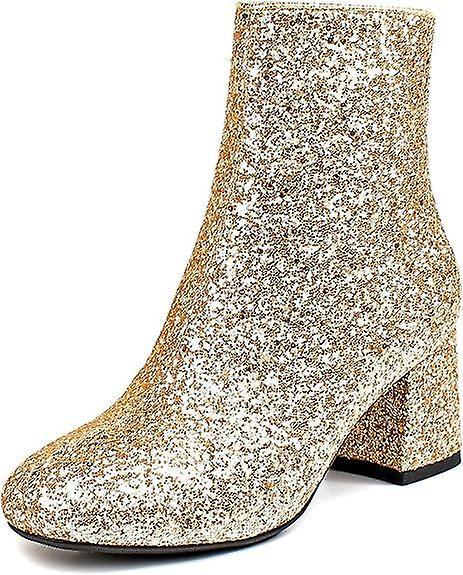 Moye Women's Sequins Glitter Chunky Heel Ankle Boots Gold 38