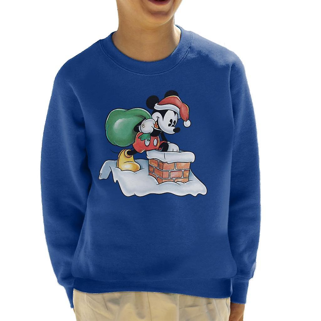 Disney Christmas Mickey Mouse Approaching Chimney Kid's Sweatshirt Royal Blue X-Small (3-4 yrs)