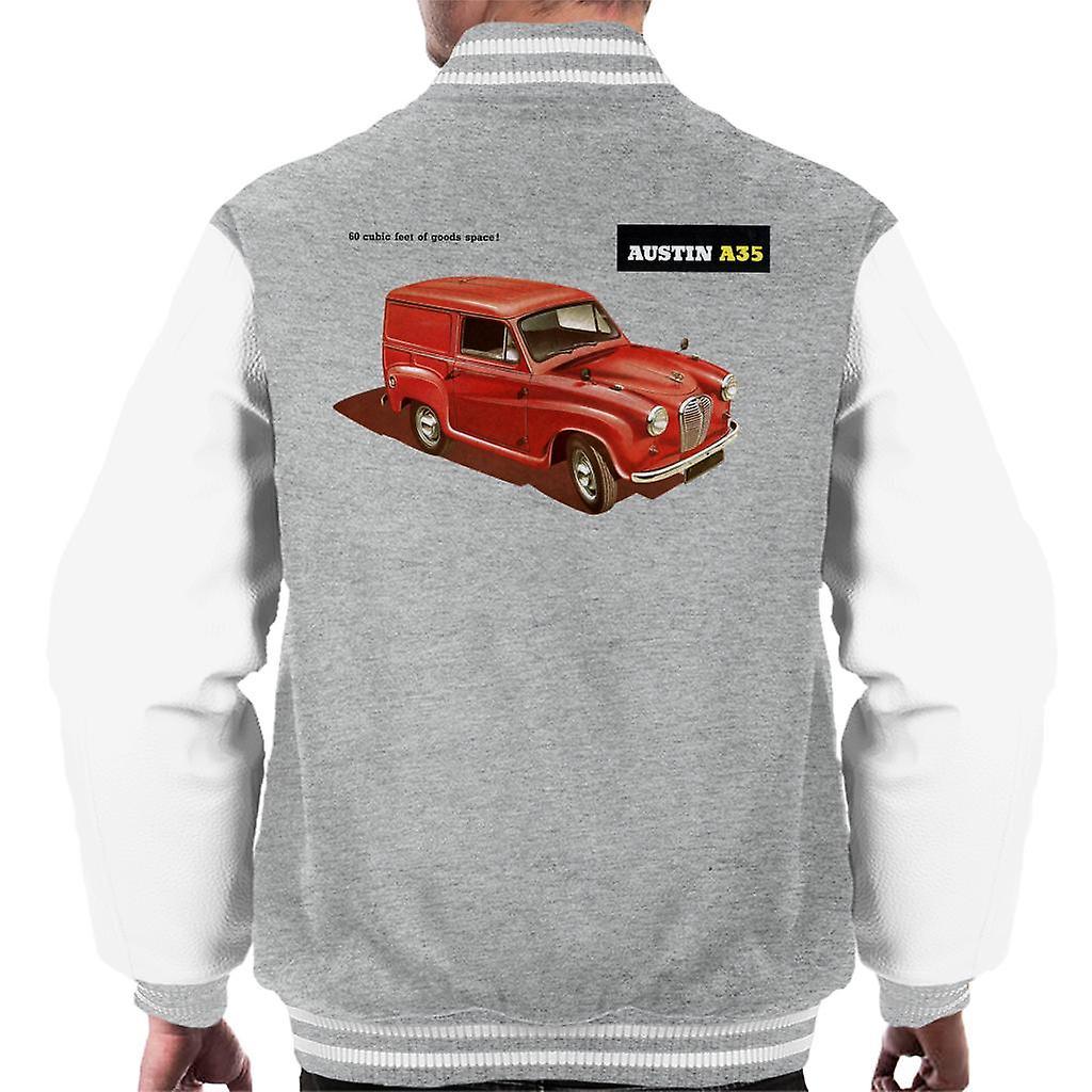 Austin A35 Goods Space British Motor Heritage Men's Varsity Jacket Heather Grey/White Large