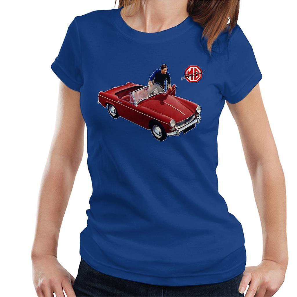 MG Red Getting In Car British Motor Heritage Women's T-Shirt Royal Blue Small