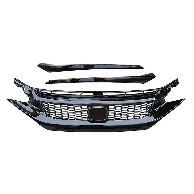 Sanxing For Honda CIVIC CAR Grille Trim Accessories ABS Front Bumper Honeycomb Splitter Black Silver Grills Body Kit 2016 2017 2018 Black Logo