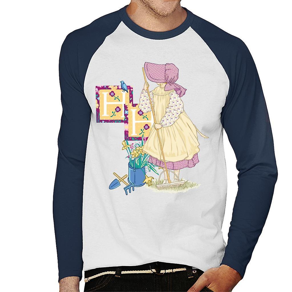 Holly Hobbie Gardening Men's Baseball Long Sleeved T-Shirt White/Navy Large