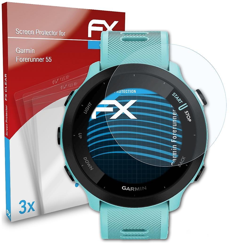 atFoliX 3x protective film compatible with Garmin Forerunner 55 screen protector clear 01 FX-CLEAR