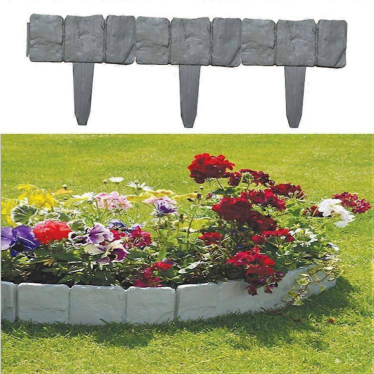 Phwj 10pcs Gray Borders for Garden Plastic Lawn Edging Garden Imitation Stone Border Fence for Garden Plant Flower Bed Border