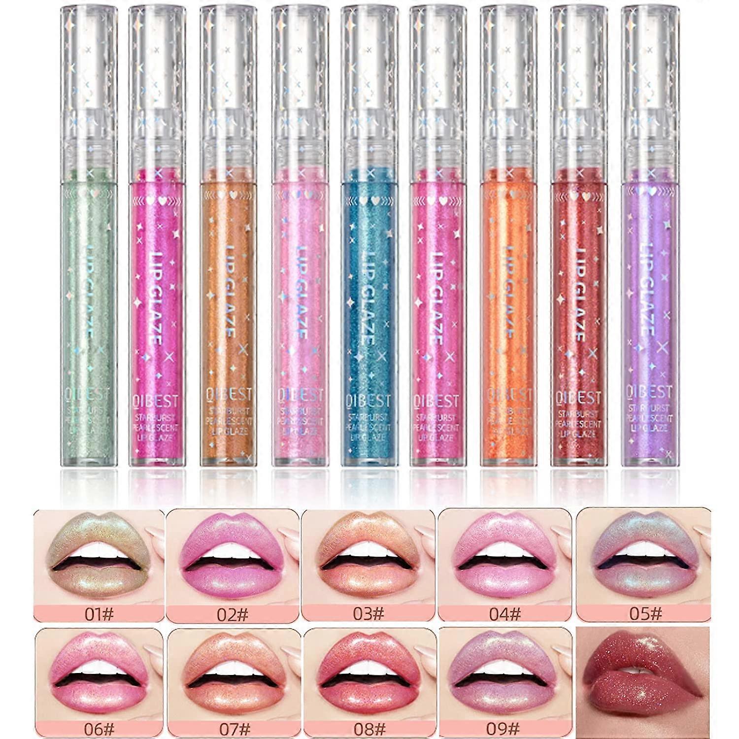 Unbrand Glitter Liquid Lipstick Set 9 Colours Glitter Diamond Shiny Lip Gloss Set Long-Lasting Waterproof Shimmer Metallic Lipstick for Women Lips ...