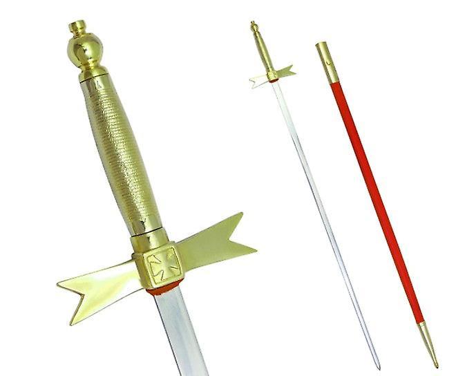 Regalialodge Masonic knights templar sword with gold hilt and red scabbard 35 3/4" + free case