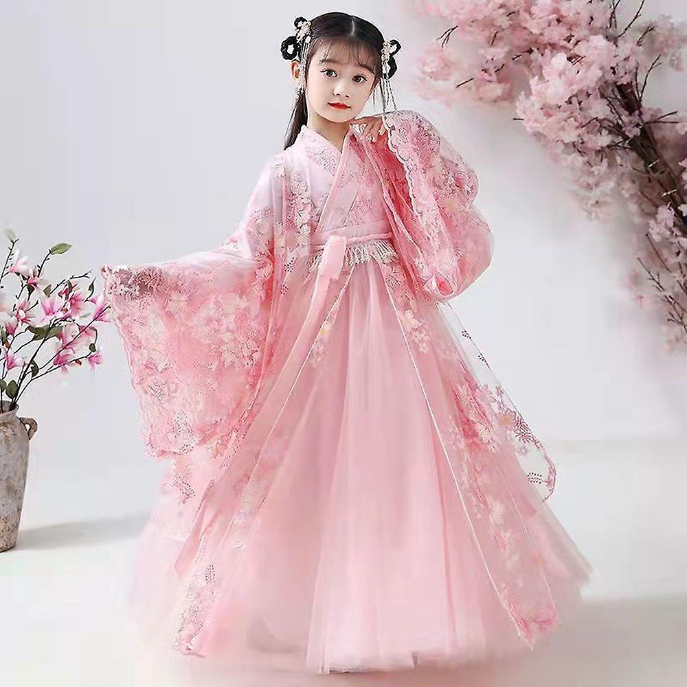 Dinoply Chinese Traditional Folk Dance Dress Girls Pink Dance Fairy Costume Hanfu Girls Princess Dresses Set Kids Party Cosplay Clothing Dress And ...