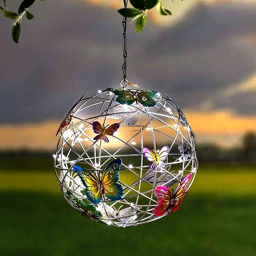 Longzhen Solar Lights Outdoor, Colorful Butterfly Garden Lights, Garden Hanging Round Ball Light, Waterproof Weaving Lamp Decorative Night Lights C...