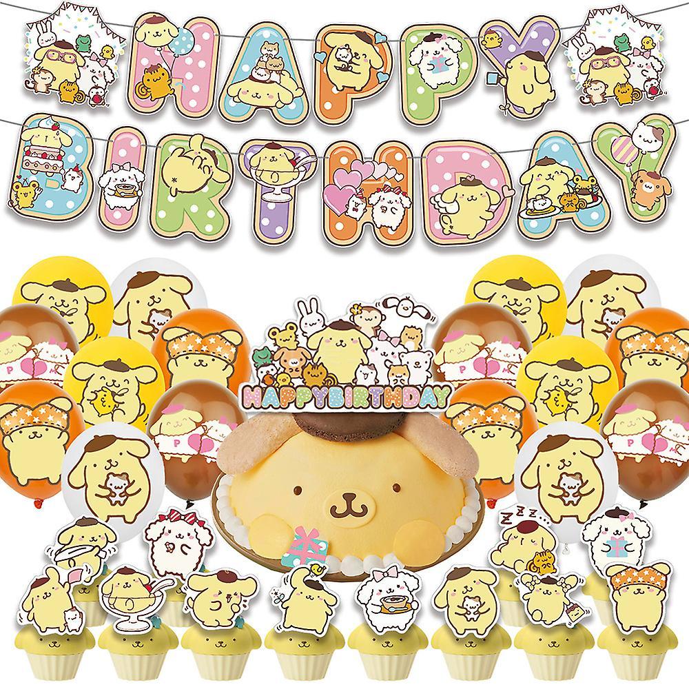 Waytogo Pom Pom Purin Themed Kids Birthday Party Supplies Kit Balloons Banner Cake Cupcake Toppers Decoration Set